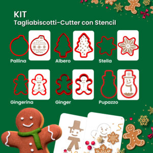 Kit 6 Pezzi – Taglia Biscotti – Cutter con Stencil Decorativo